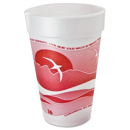 Dart Horizon Foam Cup, Hot/Cold, 16oz., Printed, Cranberry/White, PK1000 16J16H